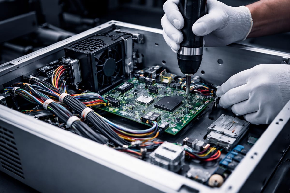 Technician assembling electronic components